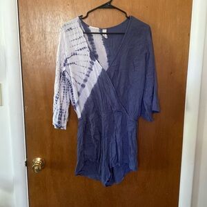 Elan Blue & White Tye Due Silky Romper